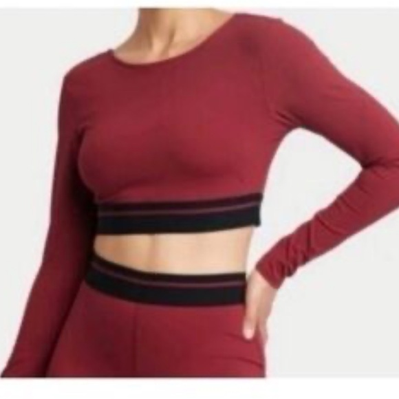 JoyLab Burgundy Long Sleeve Crop Top - Picture 1 of 7
